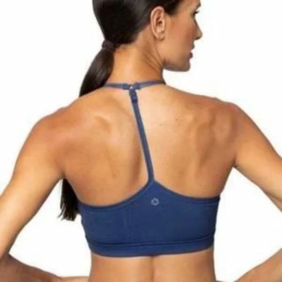 AR 33 Zion Sports Bra Ocean Dark Blue V-Neck Adjustable Strap Racerback … - Picture 2 of 11